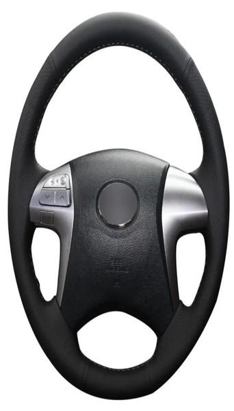 Capa de volante de carro em couro preto costurado à mão faça você mesmo para Fortuner Hilux 2012-2015 Interior automotivo 5951990