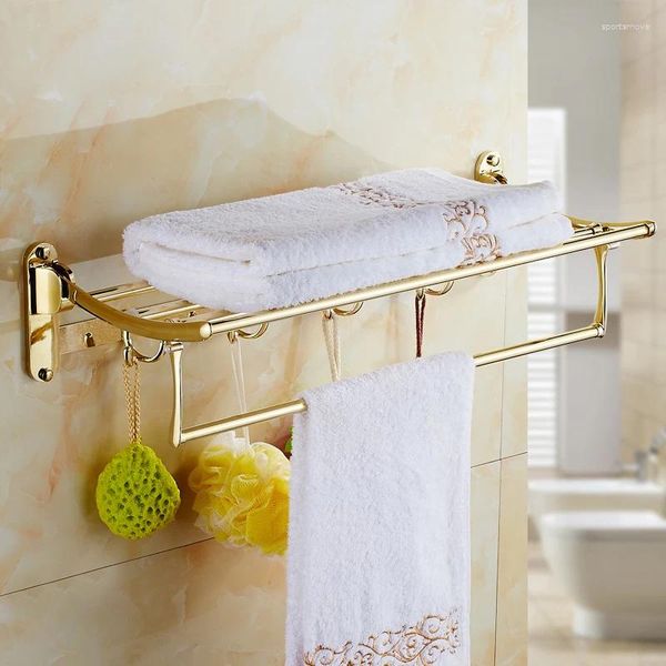 Badezimmer-Waschtischarmaturen, Edelstahl, golden, faltbar, Handtuchstangenhalter, beweglicher Hardware-Anhänger