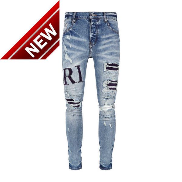 Tasarımcı Yığın Kot pantolon Avrupa Mor Jean Erkekler Trend Marka Vintage Pant Mens Fol Slim Skinny Moda747 PP UU N