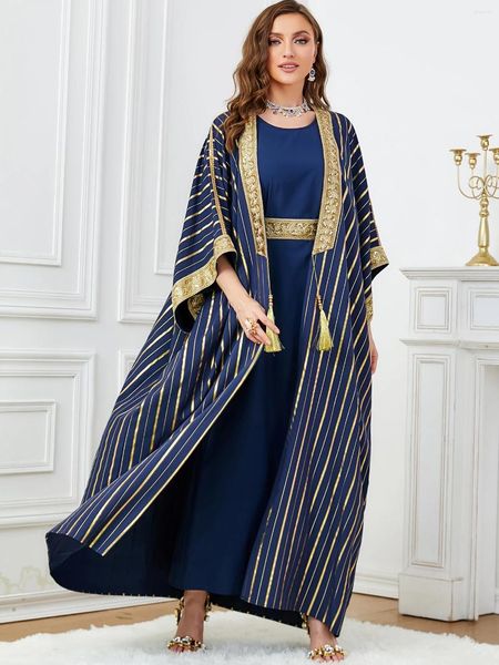 Этническая одежда Осеннее мусульманское платье для женщин Abaya 2 Piece Set Caftan Caftan Morocco Dubai Arab Party Long Dress Kimono Rope 2024