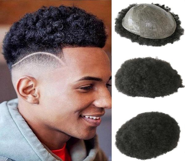 6 mm Afro-Toupet für schwarze Männer, Echthaar, afroamerikanische Perücken, volle Haut, 20,3 x 25,4 cm, lockige Herrenperücke3369283