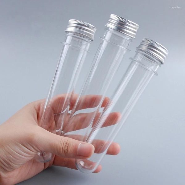 Garrafas de armazenamento 10pcs Laboratório 50ml PET Tubo de ensaio Garrafa Tampas de parafuso Transparente Plástico Cilíndrico Recarregável para Máscara Doces