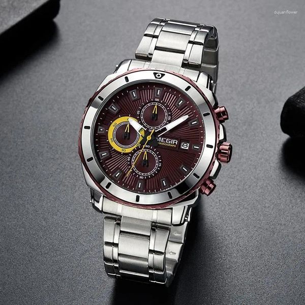 Наручные часы 2024 Мужские часы Роскошные лучшие бренды Спортивные водонепроницаемые наручные часы для мужчин Сетчатый ремешок Коричневый хронограф с циферблатом Кварцевый