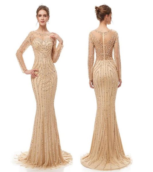 2020 luxo sereia lantejoulas sexy bainha vestido brilhante vestidos de festa de baile dubai mostrar mangas compridas corpete transparente vestido de noite 54056534992