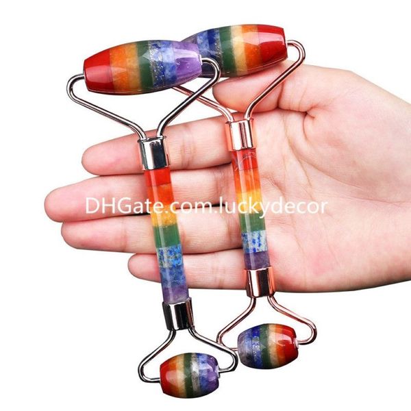 Gesicht Roller Gesichts Schönheit Roller Hautpflege Werkzeuge Geschenke 7 Chakra Quarz Kristall Stein Massagegerät für Augen Hals Körper Muskel relax2326