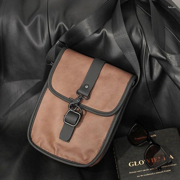 Borsa per cellulare verticale da uomo retrò alla moda, casual, versatile, con tracolla