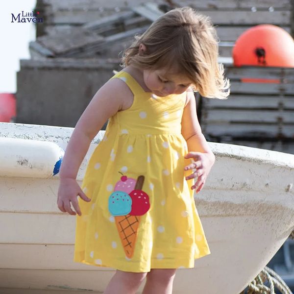 Little Maven Kinderkleidung Mädchen Sommerkleid Schönes Eis Lässige Baumwolle Vestidos für Kinder 27 Jahre 240228