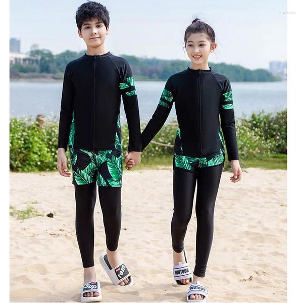 Costumi da bagno da donna Bambini Ragazzi Ragazza Tre pezzi Rash Guard Costume da bagno Costume da bagno Manica lunga Camicia Pantaloncini Pantaloni Tute sportive