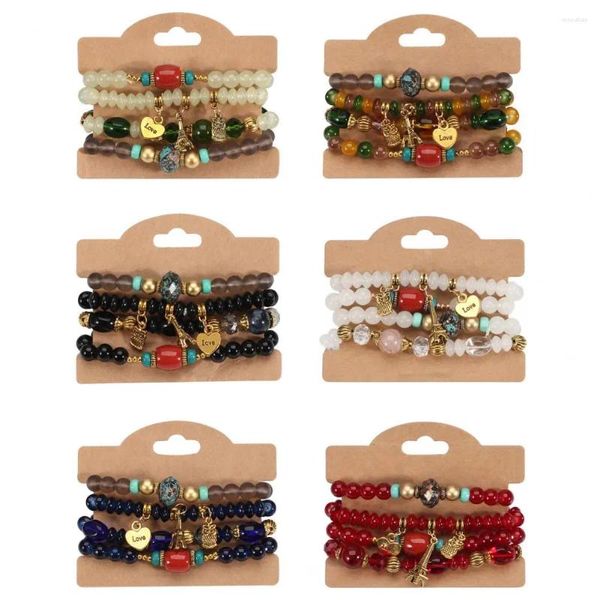 Bracciale rigido in corda elastica 4 pezzi/set Braccialetti con perline bohémien chic da donna, squisito Boho semplice per la spiaggia