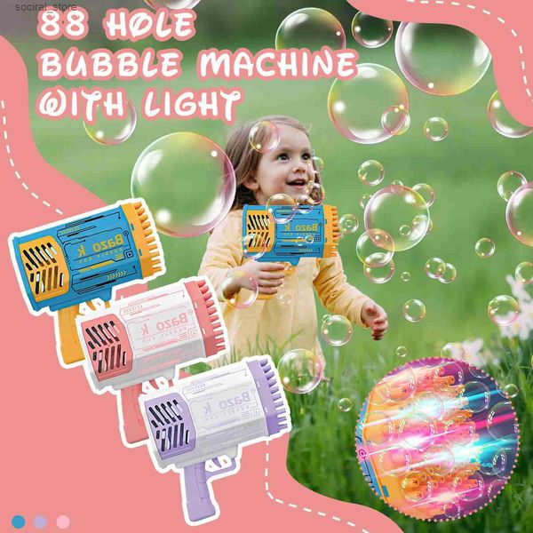 Gun Toys 2022 Nuovo 88 fori Razzo elettrico Pistola a bolle Colpo automatico Bolle Gatling Macchina per bolle di acqua di sapone per bambini Giocattolo all'aperto L240311