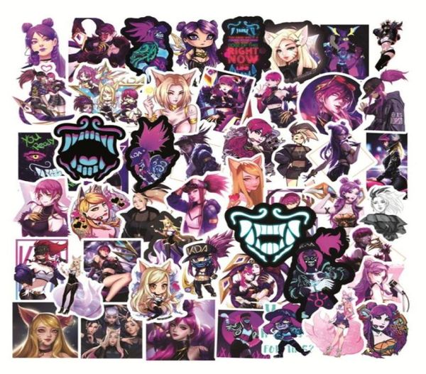 50 Pz / lotto League of Legends Gioco Women039s Team KDA Adesivi Akali Ahr Evelynn Kaisa Cartoon Adesivi per chitarra skateboard Sur6253954