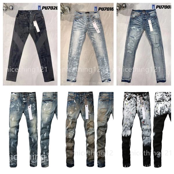 Schwarze Jeans Skinny Demin Tear Jeans Designer Lila Jeans für Männer Frauen Hosen Sommer Loch Hohe Qualität Stickerei Hose Herren Jean