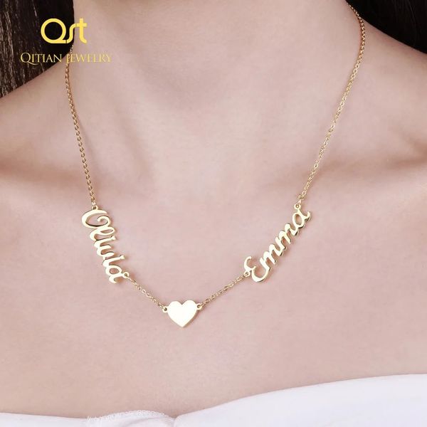 Mode benutzerdefinierte Name Herz Symbol Halskette Edelstahl Anhänger Aussage personalisierte Halsband für Frauen Geschenk Gold Schmuck 240305