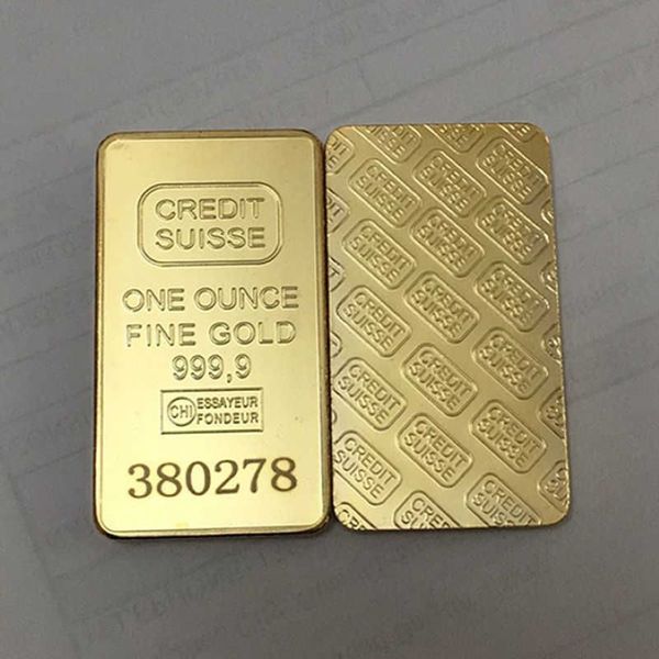 Lingote não magnético 1oz, barra de ouro banhada a ouro, moeda suíça, presente, 50x28mm, com laser serial diferente, número 240t, com 10 peças