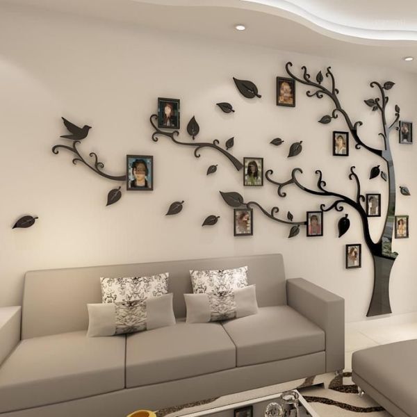 Adesivi murali con cornice 3D in acrilico albero Po Adesivi con specchio in cristallo Incolla su sfondo TV Decorazioni per la famiglia fai da te1254m