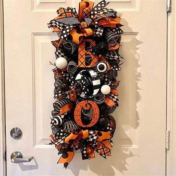 Fiori decorativi con palline di plastica Halloween BOO Lettera Ghirlanda Pendenti durevoli a forma di striscia lunga Ghirlanda con nodo Ornamento da appendere alla porta