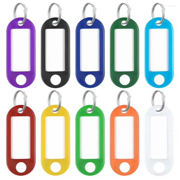Anahtarlık 10 adet plastik anahtarlık anahtar etiketleri DIY zincir kimliği için bölünmüş halka etiket penceresi