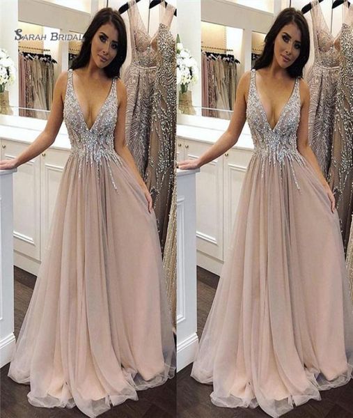 2019 Aline Vneck Akşam Elbisesi Tül Sleeveless Aplikes ve Boncuklar Özel Yapılan Kızlar Durumu Dress6827704