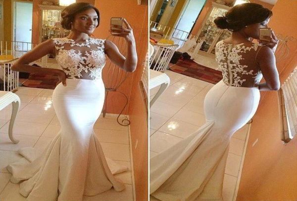 2021 sexy Meerjungfrau Hochzeitskleid Applikationen Sheer Mieder -Spitze Illusion Formale Braut Kleid Afrikanische Empfangskleider7143344