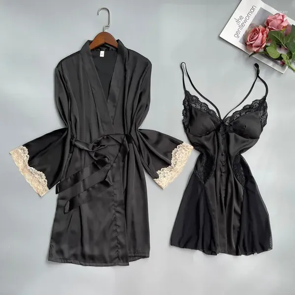 Женская одежда для сна, сексуальный кружевной халат, костюм, женский комплект ночных халатов, летний комплект из искусственного шелка, женское кимоно, ночная рубашка, домашнее платье, домашняя одежда