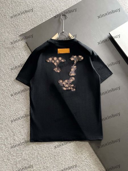 xinxinbuy Maglietta da uomo firmata Tee 2024 Modello in pelle Lettera Jacquard manica corta in cotone da donna grigio nero bianco S-2XL