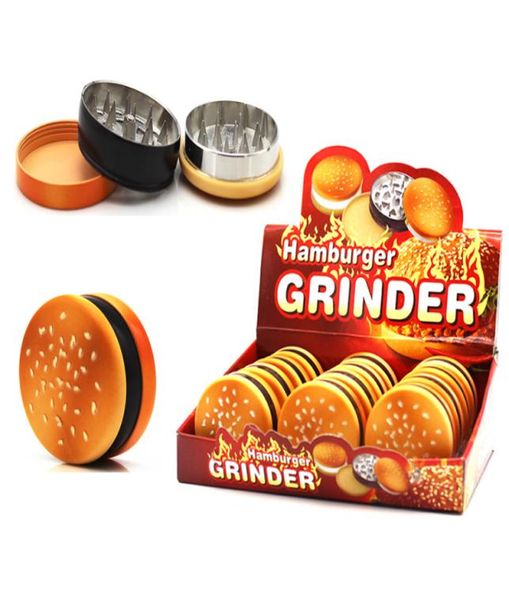 Novo Hamburger Herb Grinder 3 Camadas 55mm de Diâmetro Moedores Plástico Liga de Zinco Tobacco Herbal Grinder Hand Control Grinders Crusher7218794