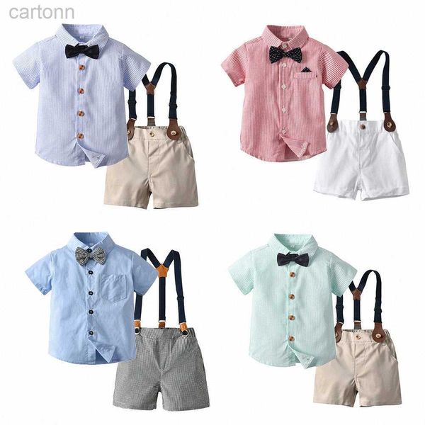 Set di abbigliamento Papillon Neonato Set di abbigliamento per bambini Camicie Pantaloncini Cardigan a righe Ragazzi Bambini Magliette a maniche corte Pantaloni Abiti Estate Abbigliamento per bambini 81SZ # ldd240311