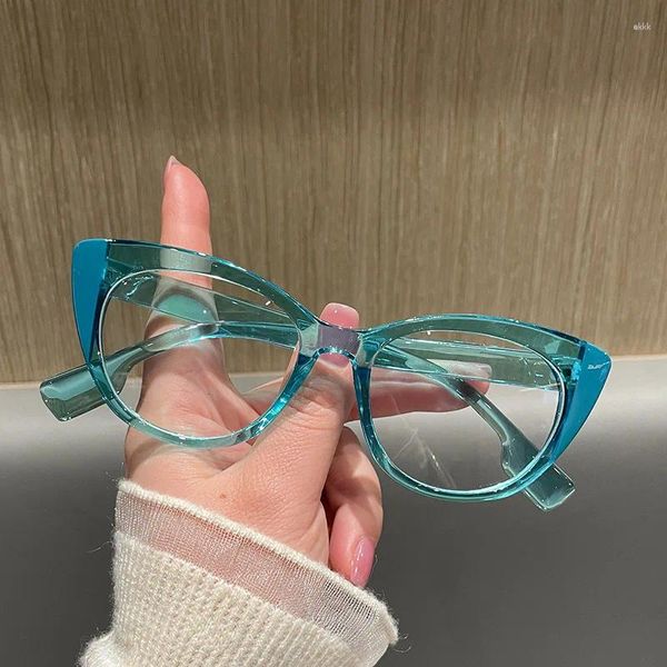 Sonnenbrille Anti Blaues Licht Gläser Frauen Vintage Marke Designer Myopie Rezept Optische Cat Eye Computer Große Brillen Rahmen