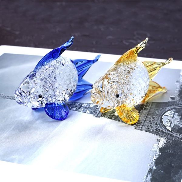 Cristal peixinho em miniatura estatueta artesanal de vidro animal artesanato vidro decoração para casa presente peixe trinket ornamento y01072298