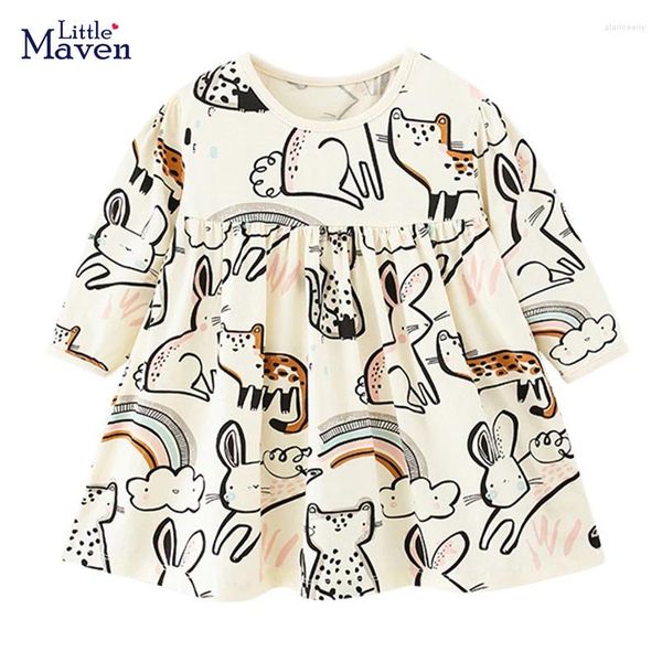 Vestidos de menina Little Maven Baby Girls Dress mangas compridas animais arco-íris primavera e outono roupas casuais de algodão conforto para crianças de 2 a 7 anos