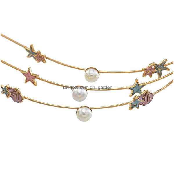 Diademi moda stile coreano 3 pezzi / set stelle marine dorate e forma a conchiglia con accessori per gioielli per capelli fascia per capelli consegna di goccia Dhgarden Dh9Zz