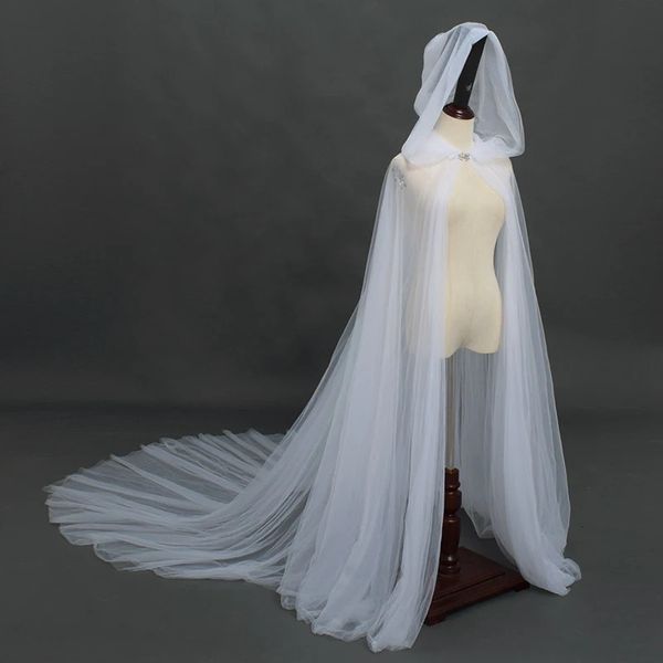 Sommer Hochzeit Cape Hochzeit Umhang Braut Schal Frauen Kapuze Tüll Cape Maxi Soft Mesh Mantel Mantel Erwachsene Braut Wrap 240309