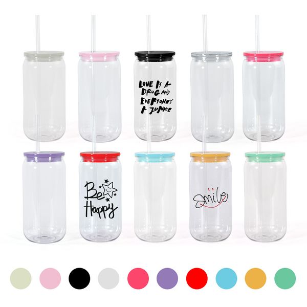 BPA kostenlos 16oz Acryllibbey Plastik mit Strohmauer Jar Cups Single Wall Bier Dose Becher für UV DTF -Drucksaftbecher