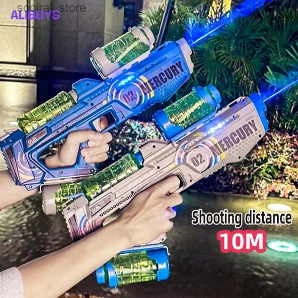 Пистолеты-игрушки Летний автоматический электрический водяной пистолет с подсветкой Перезаряжаемая игра для вечеринок с непрерывной стрельбой Детские космические брызгающие игрушки для мальчиков Подарок L240311