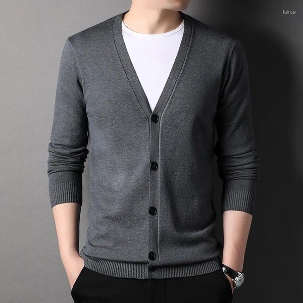 Männer Pullover Marke Designer Mode Strickjacke Männer V-ausschnitt Pullover Koreanischen Stil Feste Beiläufige Mäntel Jacke Herren Stricken Kleidung