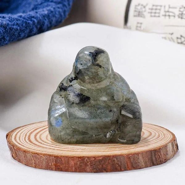 Estatuetas decorativas escultura decoração de buda mão-esculpida pedra natural maitreya estatueta para energia de cura positiva decoração de mesa