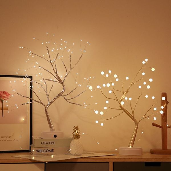 36 108 LED USB Alimentazione a batteria Interruttore tattile Luce dell'albero Lampada da tavolo con luce fata notturna per la casa Camera da letto Festa di nozze Decorazioni natalizie C208T
