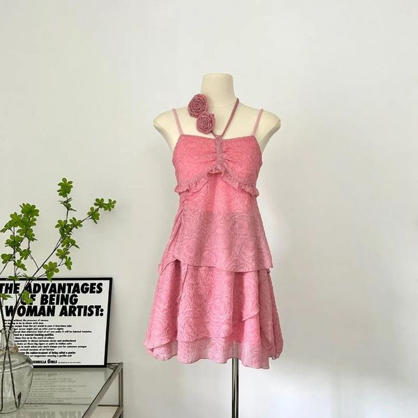 Vestidos casuais elegante doce mini mulheres kawaii fada vintage vestido feminino bonito cinta verão 2024