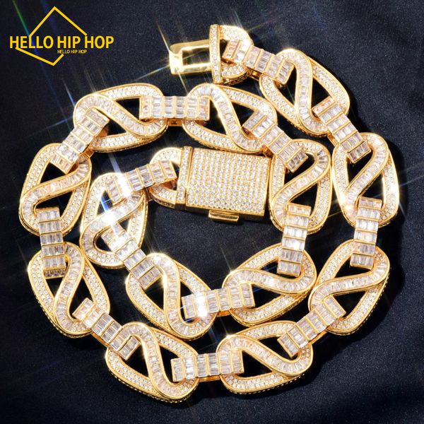 Olá hip hop 20mm baguette zircon chain masculino hiphop colar gelado zircão cor do ouro grosso link cobre charme moda rock jóias para gif