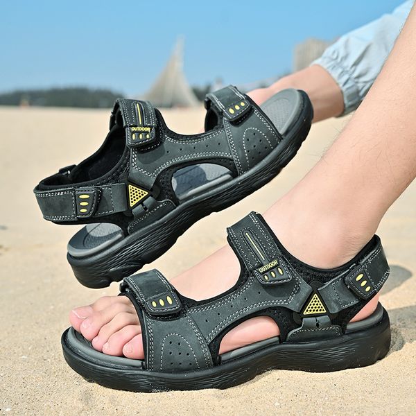 Легкие сандалии с открытым носком и нескользящим верхним слоем из воловьей кожи, легкая уличная пляжная обувь
