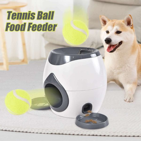 2 in 1 giocattoli per cani domestici interattivo lanciatore automatico di palline tennis emissione giocattoli da lancio ricompensa macchina distributore di cibo Y200330301G