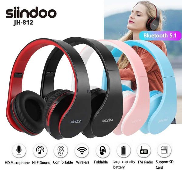 Fones de ouvido para celular Siindoo JH-812 fone de ouvido sem fio dobrável BT5.1 música FM e suporte para cartão SD com microfone adequado para PC móvel TVH240312