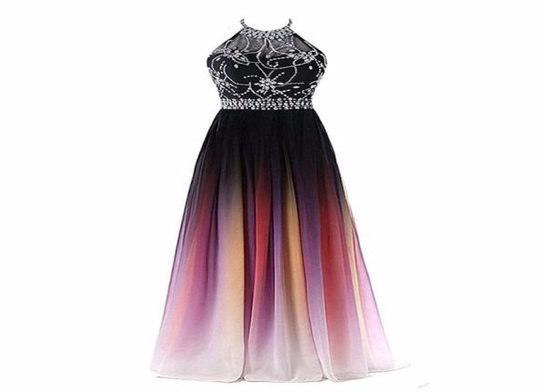 2022 Neueste Sexy Neckholder-Abendkleider mit Farbverlauf und langem Chiffon, Übergröße, Ombre-Abschlussball-Partykleid, formelles Partykleid 4571763