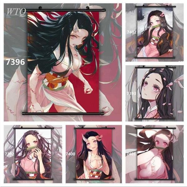 Pôsteres de anime Demon Slayer Kimetsu No Yaiba Kamado Nezuko Pintura em tela Decoração de parede Arte de parede Decoração de quarto Decoração de casa Y0927270B