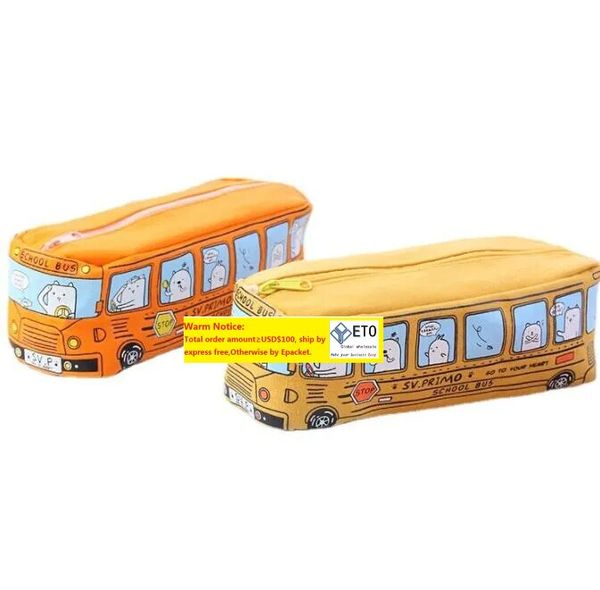 Saco de lápis dos desenhos animados ônibus escolar carro sacos de papelaria animais bonitos lona lápis titular caso para meninos meninas material escolar brinquedos presentes 11 ll