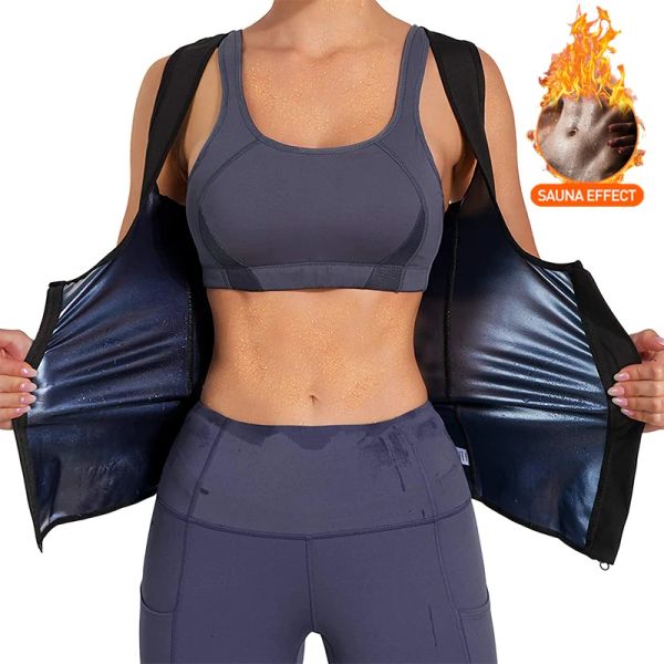 Camiseta feminina sauna shaper colete thermo suor shapewear tanque superior emagrecimento colete cintura trainer espartilho ginásio fiess treino quente camisa com zíper