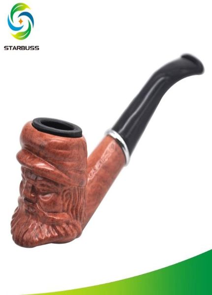 New Classic Wood Pipe Beard Old Man039s Strumento per tabacco a bocca piatta con manico lungo9817825