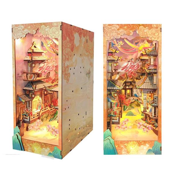 Fermalibri in legno fai-da-te Nook Storia mitica cinese con luce 3D Puzzle Assemblaggio scaffale per adulti Regali di compleanno 240304