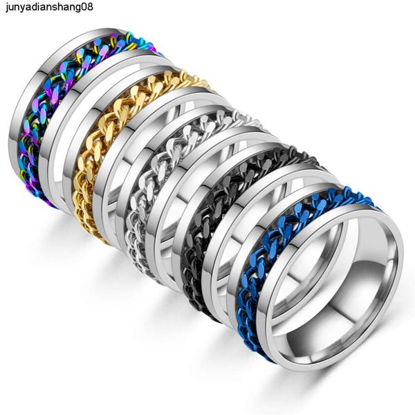 Персонализированное стальное титановое мужское кольцо из нержавеющей стали, вращающаяся ювелирная цепочка