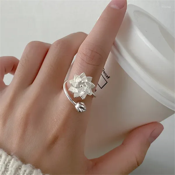 Cluster Ringe Vintage Stil Lotus Blume Ring für Frauen Boho Mode Schmuck Geschenke Hochzeit Offene Party Bohemian Jz486